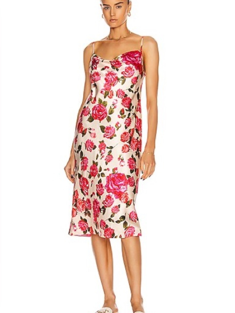 L'AGENCE Cream Slip Dress with Hot Pink Floral Print